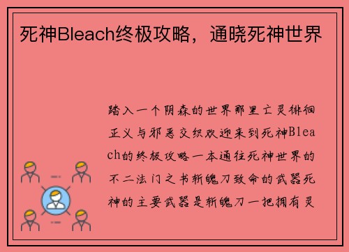 死神Bleach终极攻略，通晓死神世界